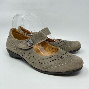 Spring Step Bethany Light Brown Mary Jane Perforated Leather Shoes